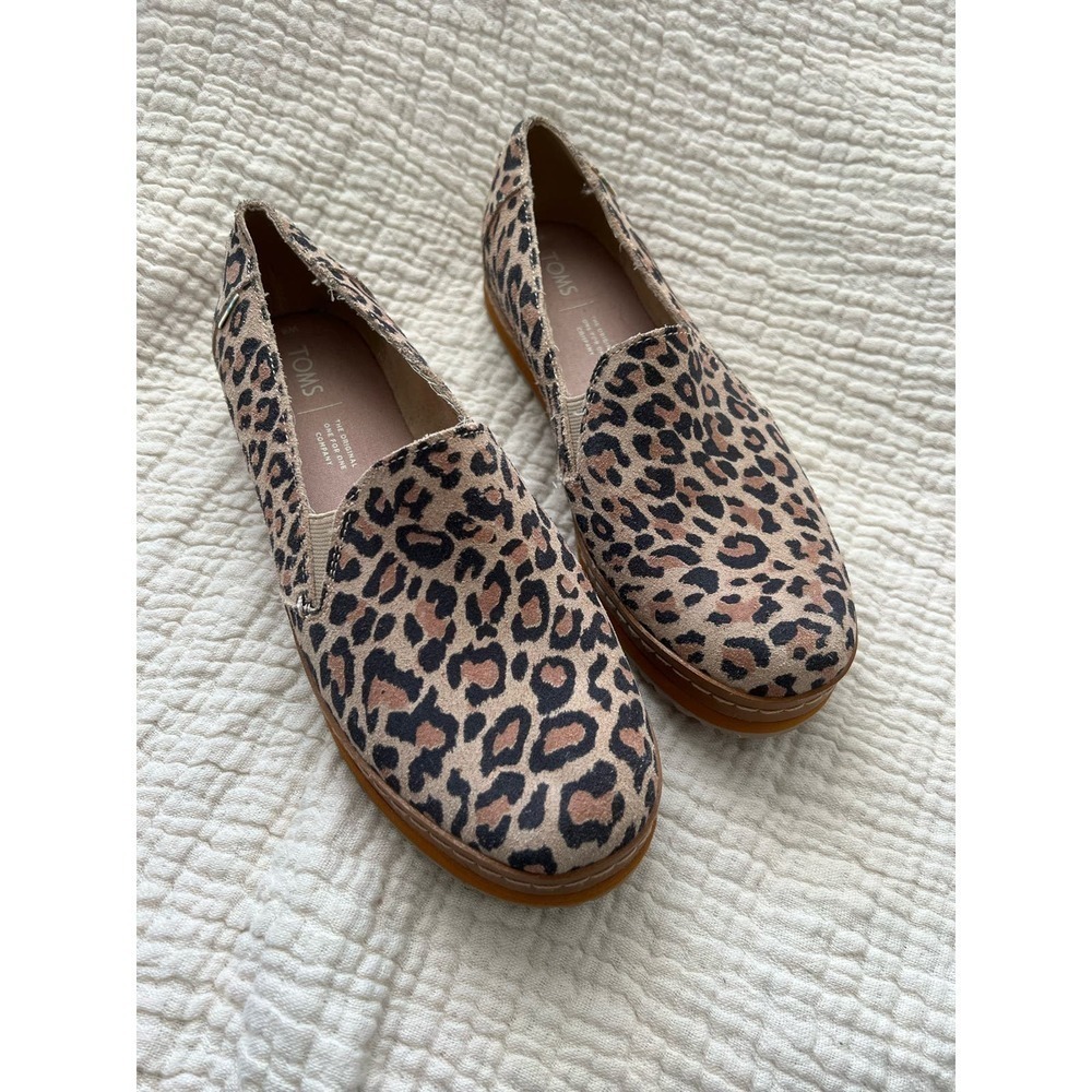 TOMS WOMEN'S PALMA LEATHER WRAP SLIP-ON SHOES Leopard Print Size 8 - Picture 2 of 7
